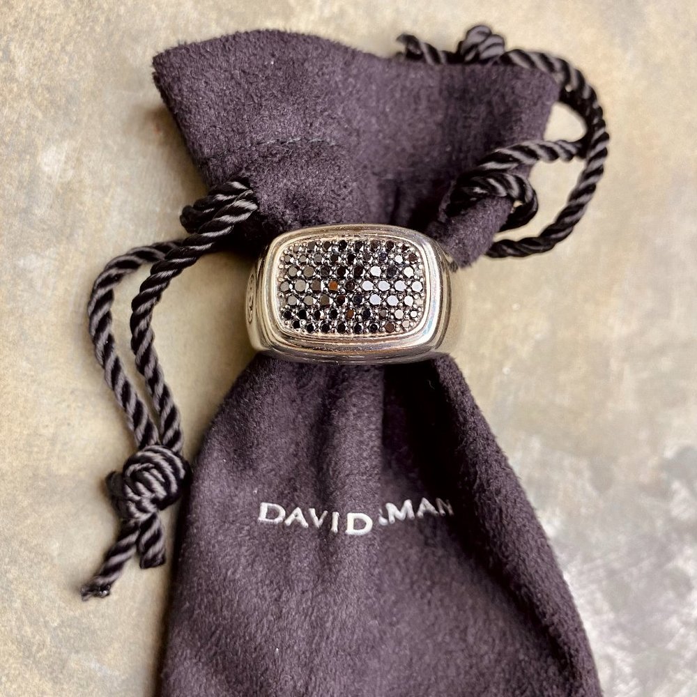 David Yurman Wide Silver With Black Diamonds Signet Ring